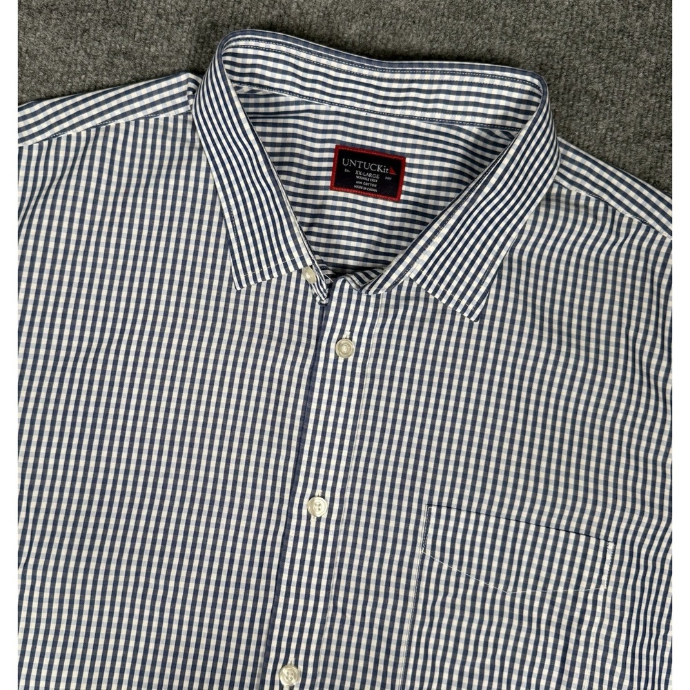 Untuckit Men Size 2XL Cappellano Shirt Short Sleeve Blue Gingham Check